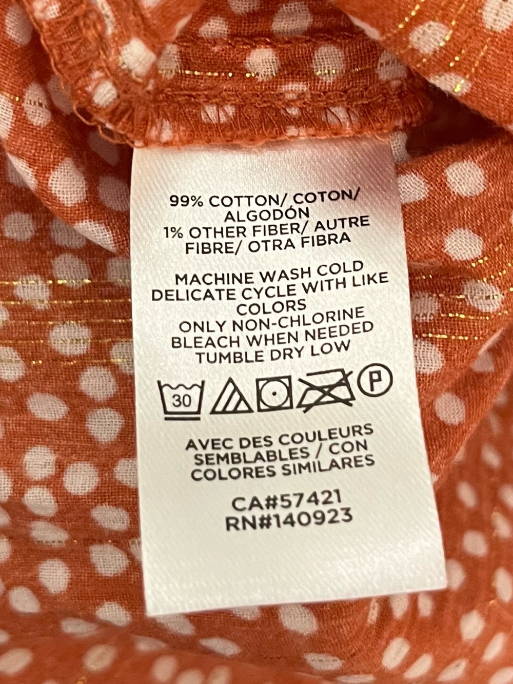 LOFT Rust Orange Dot Button-Front Blouse Long Sleeves Classic Cotton Medium - Picture 8 of 8